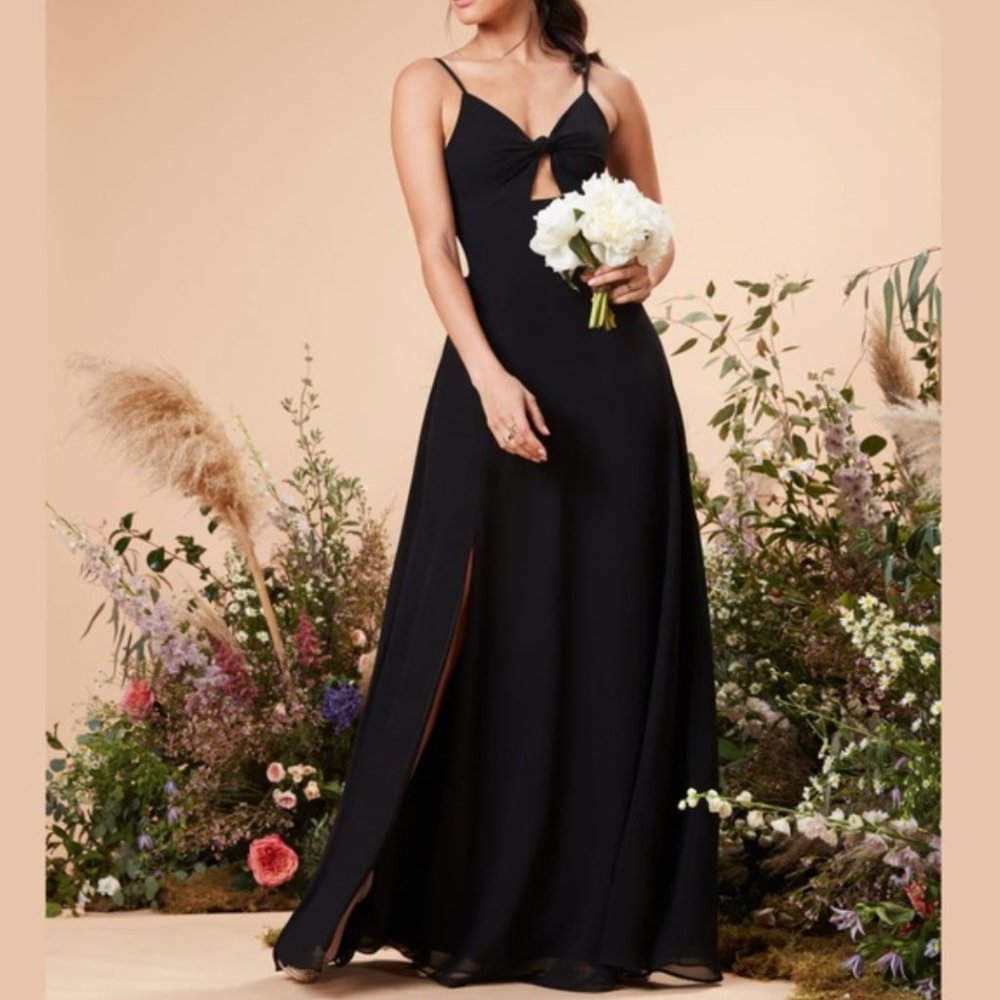 Revolve Dress the Population Cambria Twist Bodice Gown Medium Black